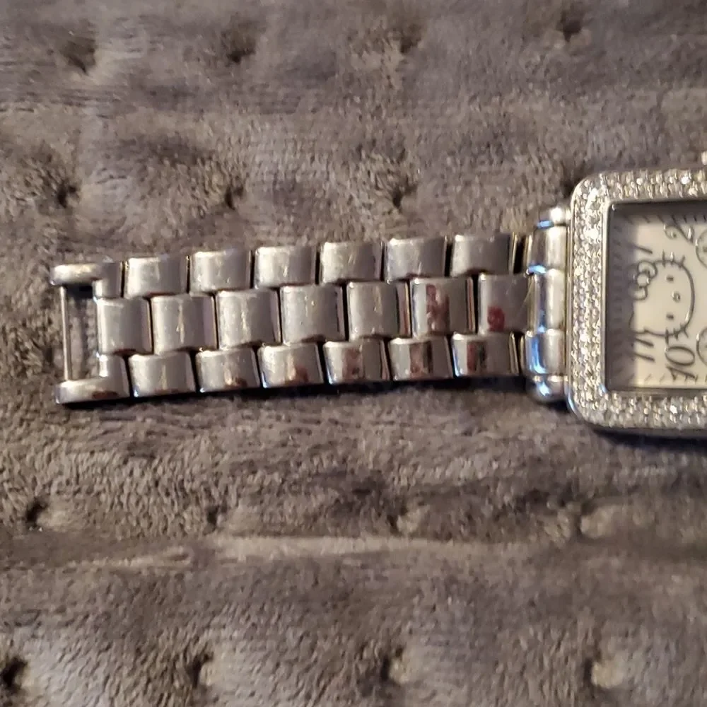 Hello Kitty Pave‎ CZ Bezel Silver Multi Dial Silver White Watch